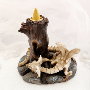 Dragon Skeleton Curled Around Trunk Incense Holder