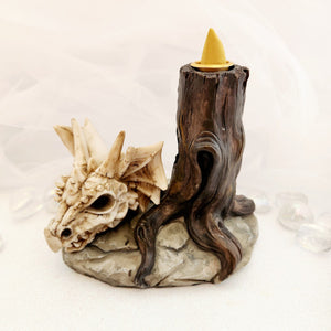 Dragon Skull With Tree Trunk Incense Holder