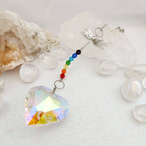 Dragonfly Crystal Prism Suncatcher | Iridescent Heart | Window Hanging