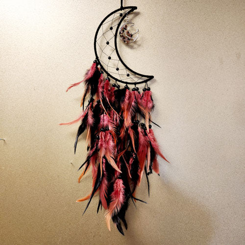 Dusty Rose Moon Dream Catcher w. Tourmaline Chips