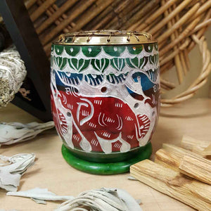 Elephant Resin & Cone Burner | Soapstone | Red & Green