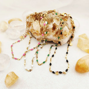 Enamel & Gold Stainless Steel Anklet