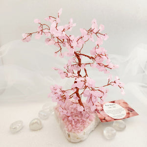 Enhanced Rose Quartz Crystal Tree with Quartz Base