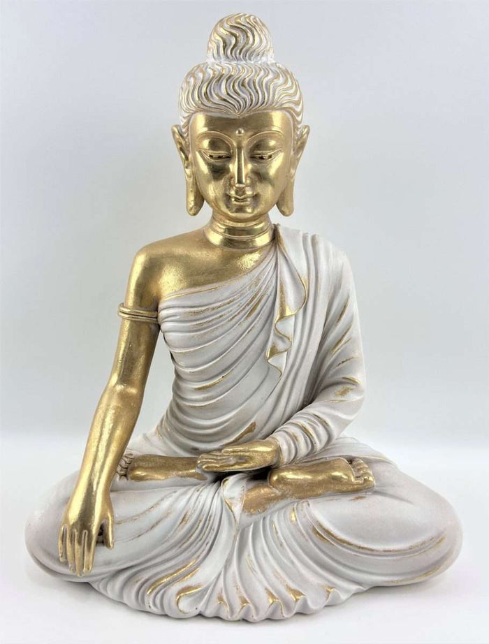 White & Gold Meditating Buddha  (approx. 32x22cm)