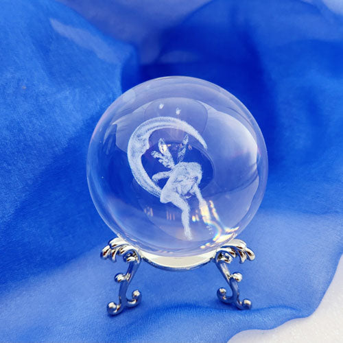 Fairy on Moon Glass Ball w. stand (approx. 8.2cm)