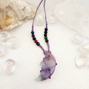 Fluorite Crescent Moon Wrapped Pendant