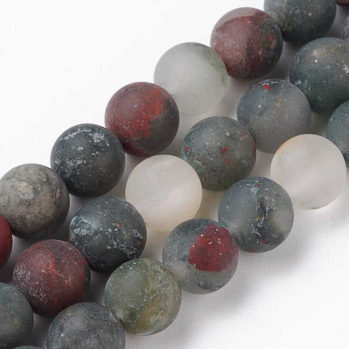 Bloodstone Frosted Bead Strand (approx. 45x8mm round beads)