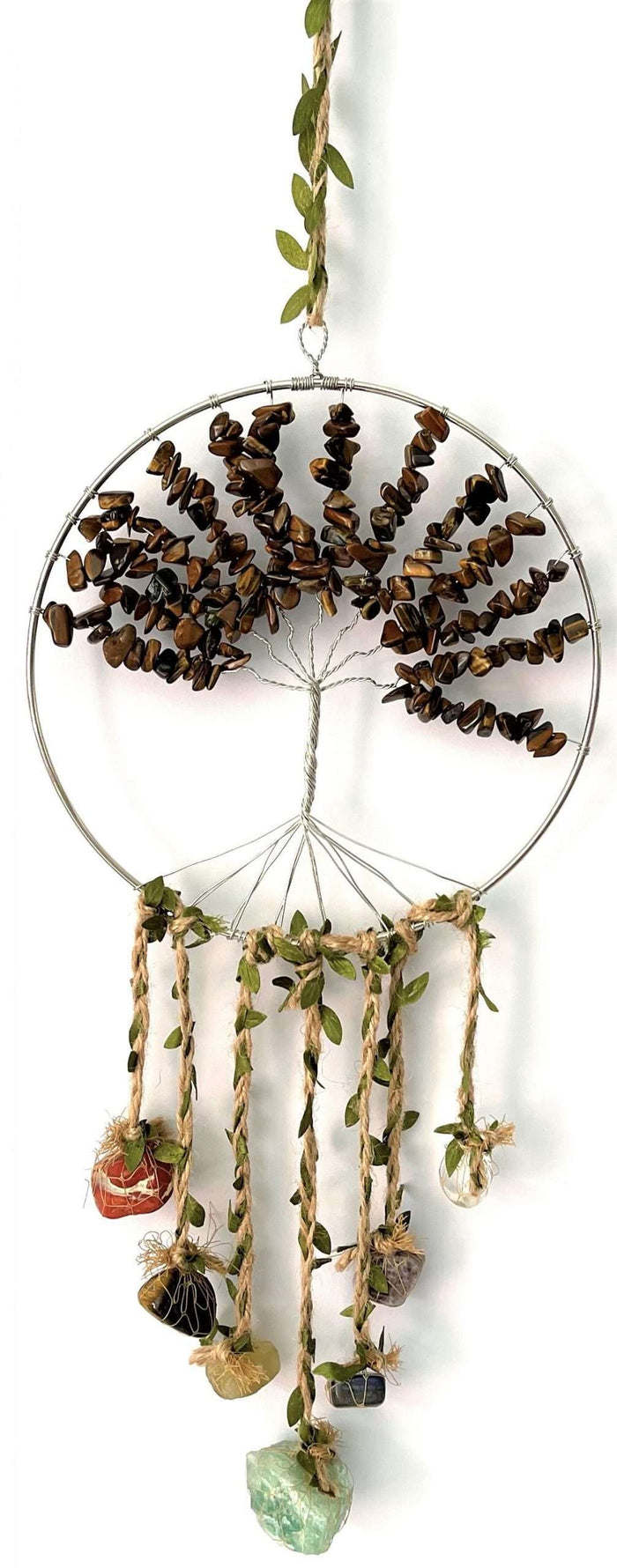 Gold Tiger's Eye Tree of Life Hanging w. Chakra Stones (approx. 65x20cm