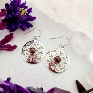 Garnet Earrings in Celtic Design Setting