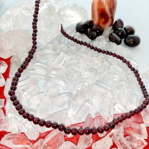 Garnet Necklace (approx. 3mm beads. brass connector)