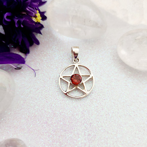 Garnet Pentagram Pendant (sterling silver)