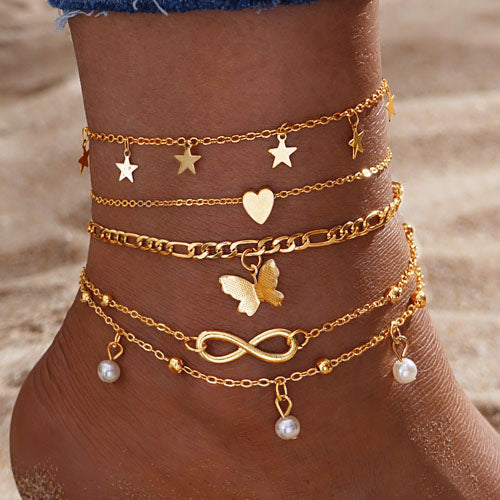 Gold Metal Anklet Set w. Charms