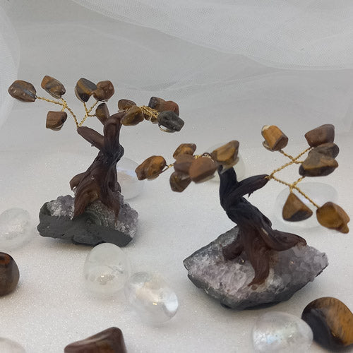 Gold Tiger's Eye Crystal Tree on Amethyst Cluster (assorted. approx.  7.1-7.3x7.6-7.9cm)