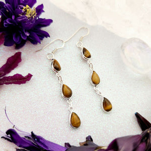 Gold Tiger's Eye Dangly Earrings