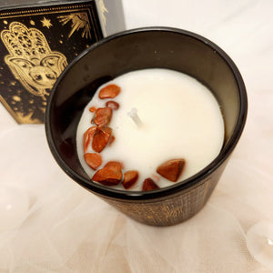 Good Fortune Patchouli & Orange Manifestation Candle | Red Jasper Crystal Chips | 100g