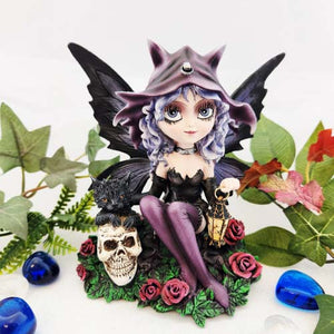 Goth Fairy w. Skull, Cat & Lantern