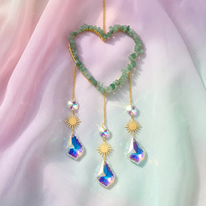 Green Aventurine Heart Sun | Prism Suncatcher | Window Hanging