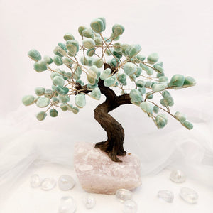 Green Aventurine Tree on Rose Quartz Base