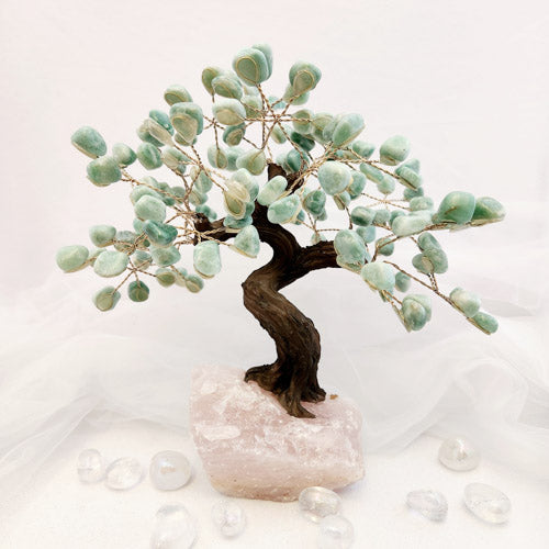 Green Aventurine Tree on Rose Quartz Base (24.7x22.6cm)