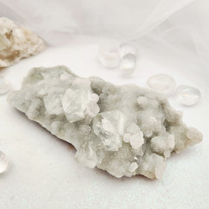 Green Fluorite on Druzy Quartz Crystal Cluster | Clarifying & Heart-Centred | China | 402g