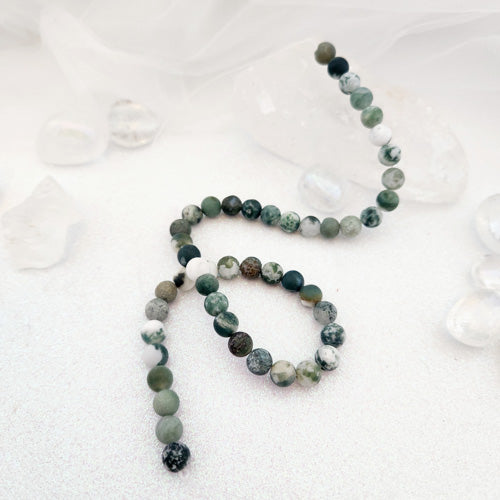 Green Tree Agate Frosted Bead Strand (assorted. approx. 45 x 8mm round beads)