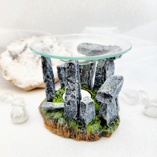 Grey Stone Circle Oil Burner with Glass Dish (approx 12x12x9cm)