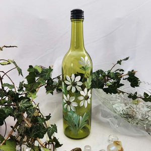Hand-Painted Daisies | Glass Bottle | Vase | Pre-Loved