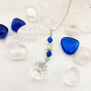 Hanging Glass Prism w. Blue & Green Beads