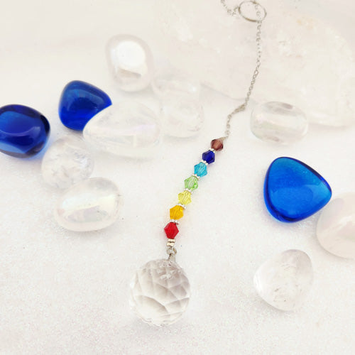 Hanging Glass Prism w. Glass Beads (assorted prism designs)