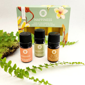 Happiness Aromatherapy Set | Sunshine, Meditate, In the Woods | Pure Essential Oil Blends | 3 x 5ml