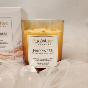 Happiness Jasmine Crystal Energy Candle | Citrine Crystal