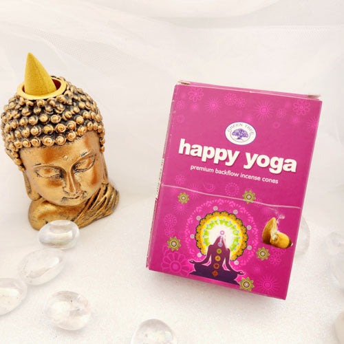 Happy Yoga Backflow Incense Cones (Green Tree pack of 12)