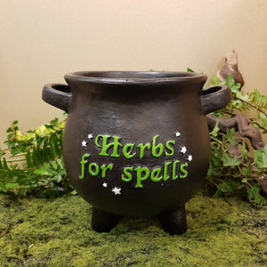 Herbs For Spells Cauldron Planter | Ceramic | Black