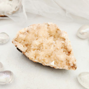 Heulandite cluster with dense cream crystal formation and rugged edge