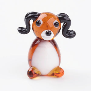 Glass Puppy Ornament | Handmade Lampwork | Brown & White