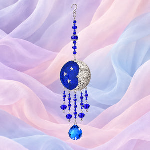 Moon & Stars Disc Prism Suncatcher | Blue Crystal Ball | Window Hanging