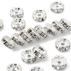 Silver Rhinestone Rondelle Spacer Bead 5mm | Jewellery Making