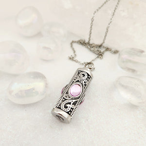 Keepsake Memorial Pendant w. Pink Glass Cabochon & Chain