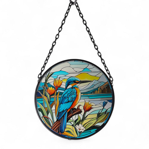 Kotare Kingfisher Stained Glass Style Hanging (approx. 25cm diameter)