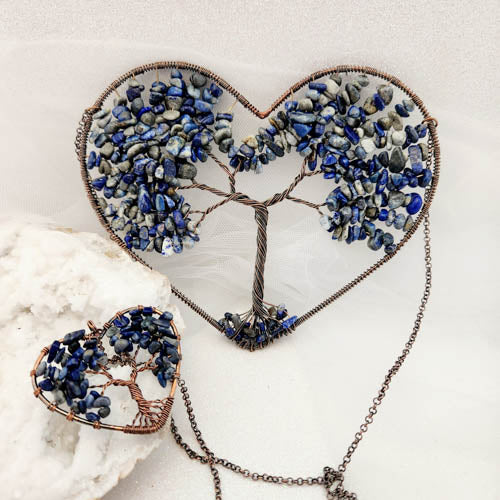 Lapis Lazuli Tree of Life Hanging Heart (approx. 42.14cm)