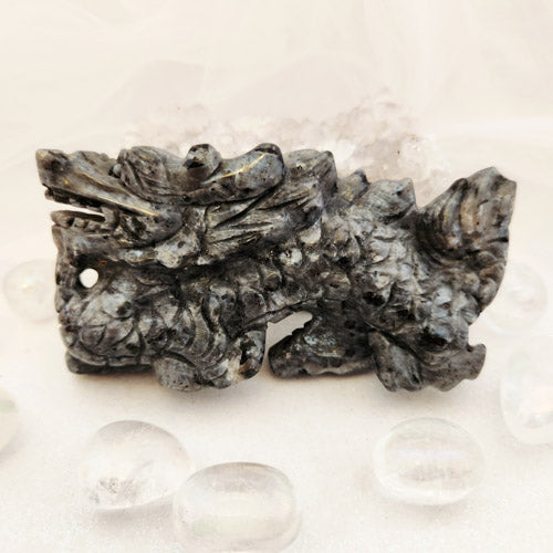 Larvikite aka Black Labradorite Dragon (approx. 10.9x5.4cm)