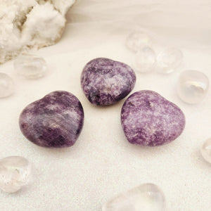 Polished Lepidolite heart with soft purple tones and natural mica shimmer.