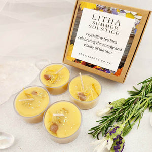Litha Crystalline Tee-Lite Candles | Sunstone | Made in NZ | Set of 4