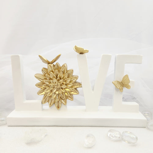 Love w. Gold Flower & Butterflies (approx. 26cm)