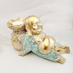 Lucky Buddha Gold And Turquoise Candle Holder