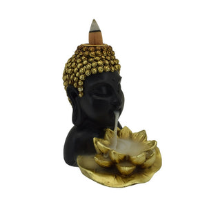 Buddha Head Backflow Incense Burner Resin Black & Gold