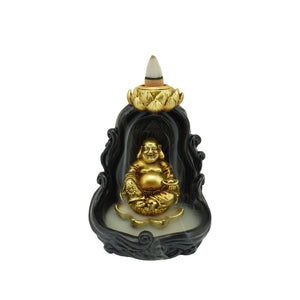 Laughing Buddha Backflow Incense Burner | Resin | Black & Gold