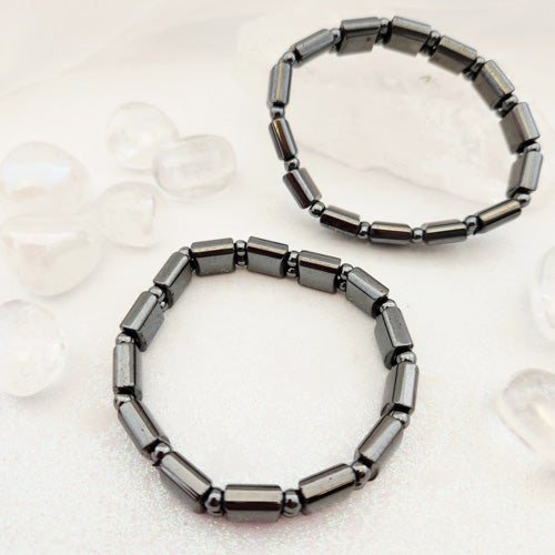 Magnetic Hematite Flat & Round Bead Bracelet (synthetic)