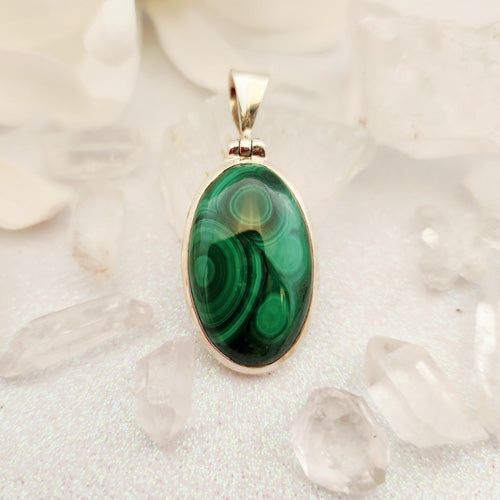 Malachite Oval Pendant (sterling silver)