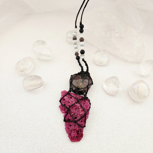 Man Made Ruby w. Astrophylite Wrapped Pendant
